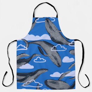 Blue Whales Vintage Hand Drawn Apron