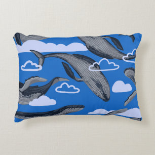 Blue Whales Vintage Hand Drawn Decorative Cushion