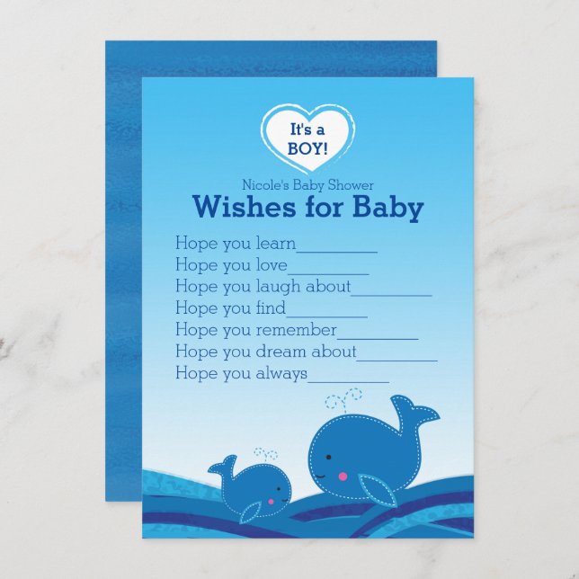 Blue Whales Wishes for Baby Shower Game Invitation (Front/Back)