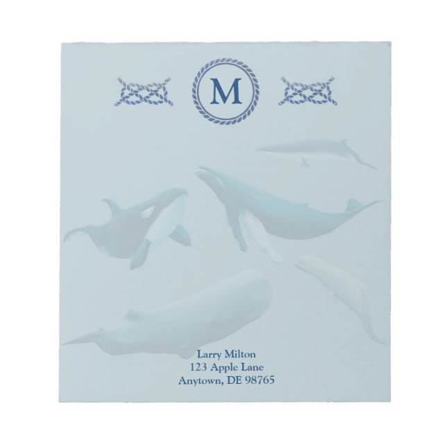 Blue Whales with Monogram Notepad (Front)