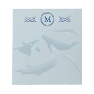 Blue Whales with Monogram Notepad