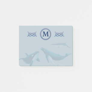 Blue Whales with Monogram Post-it Notes