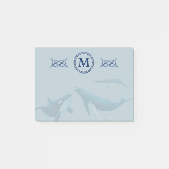 Blue Whales with Monogram Post-it Notes (Front)