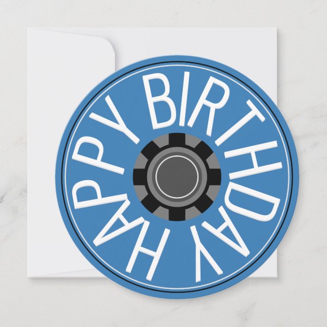 Blue Wheel Steampunk Happy Birthday Greeting Holiday Card (Front)