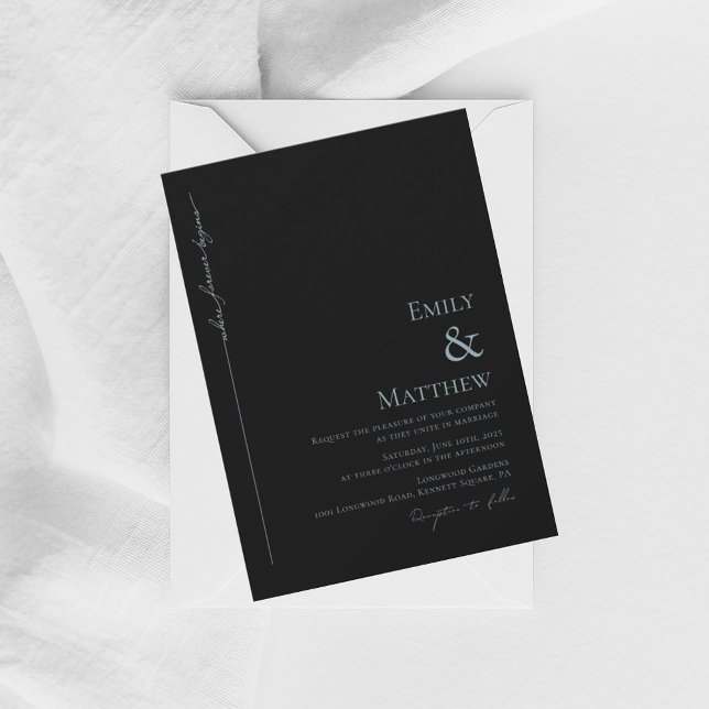 Blue Where Forever Begins Black Wedding Invitation (Creator Uploaded)