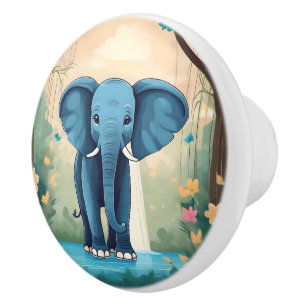 Blue Whimsical Baby Elephant, Ceramic Knob