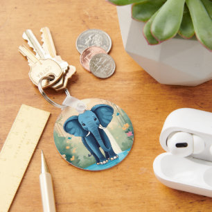 Blue Whimsical Baby Elephant, Key Ring