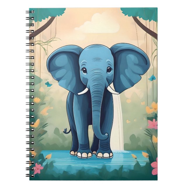 Blue Whimsical Baby Elephant, Notebook (Front)