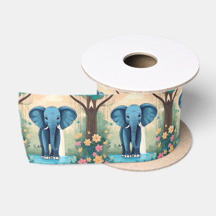 Blue Whimsical Baby Elephant, Satin Ribbon