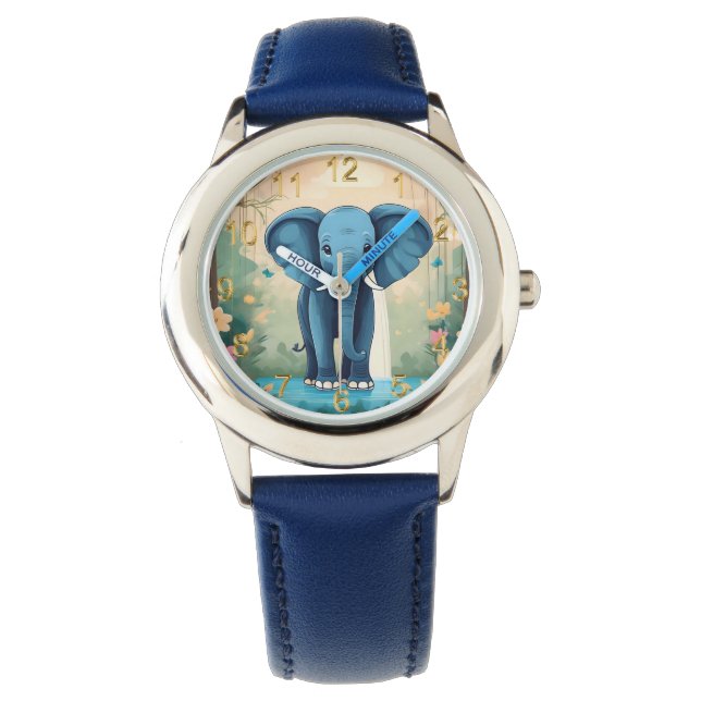 Blue Whimsical Baby Elephant, Watch (Front)