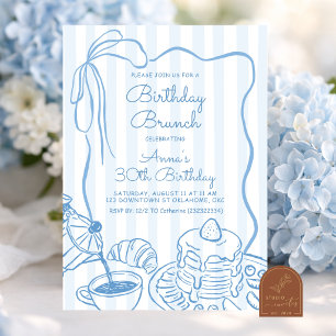 Blue Whimsical Birthday Brunch Coffee Invitation
