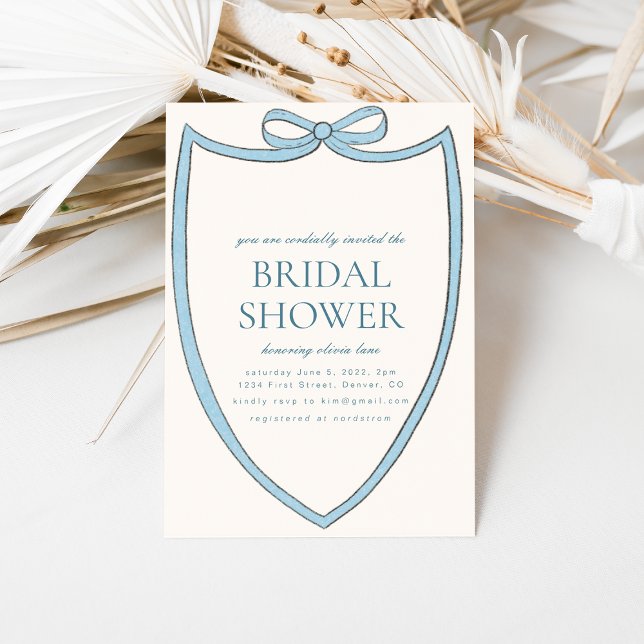 Blue Whimsical Bow Bridal Shower Invitation (Creator Uploaded)