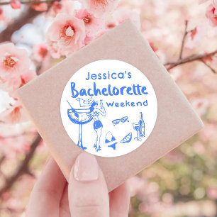 Blue Whimsical Cocktail Bachelorette Beach Weekend Classic Round Sticker