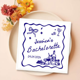 Blue Whimsical Cocktail Bachelorette Party Napkin