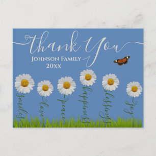 Blue Whimsical Daisy Thank You Floral Thanksgiving Postcard