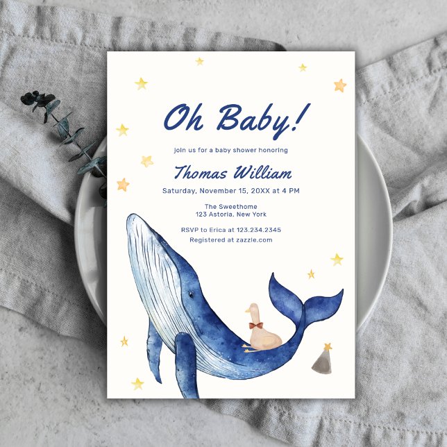 Blue Whimsical Duckling Star Whale Baby Shower Invitation (Blue Whimsical Duckling Star Whale Baby Shower Invitation)