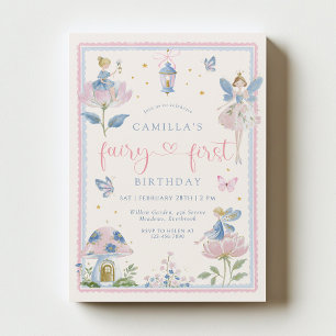 Blue Whimsical Fairy First Birthday Invitation