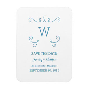 Blue Whimsical Flourish Save the Date Magnet