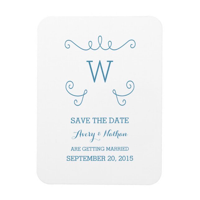 Blue Whimsical Flourish Save the Date Magnet (Vertical)