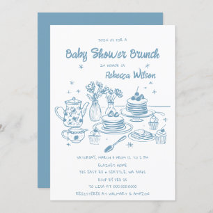 Blue Whimsical Hand Drawn Boy Baby Shower Brunch Invitation