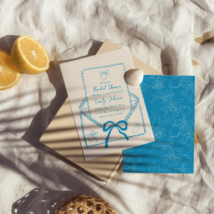 Blue Whimsical Hand Drawn Lemon Bridal Shower Invitation