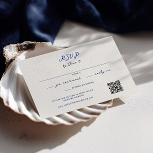 Blue Whimsical Handwritten Wedding QR Code RSVP Card