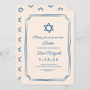 Blue Whimsical Handwritting Bar Mitzvah Invitation