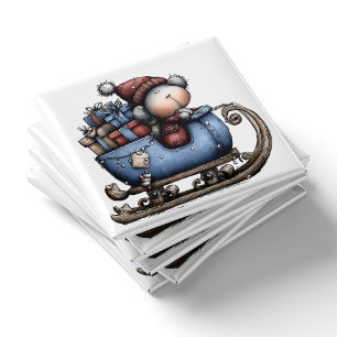 Blue Whimsical Polar Bear Sled Christmas Magnet