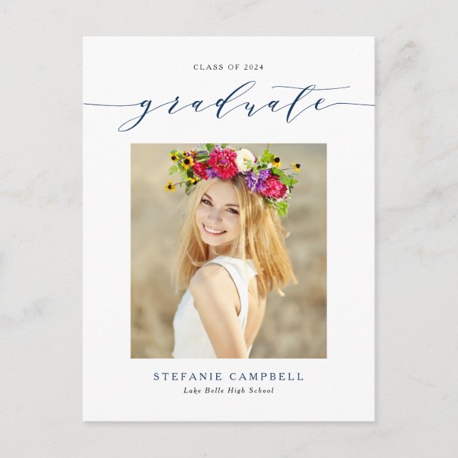 Blue Whimsical Script Class of 2023 Graduation Postcard (Front)