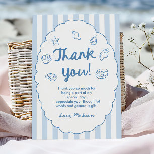 Blue Whimsical Seashell Coastal Birthday Party Thank You Card