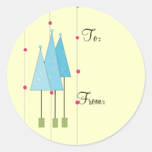 Blue Whimsical Trees Classic Round Sticker