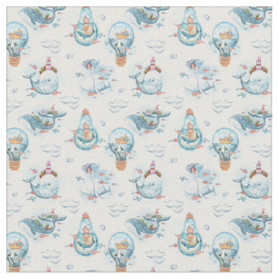 Blue Whimsical Whale Nursery Fabric