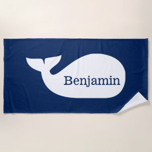 Blue Whimsical Whale Personalised Children's Beach Towel