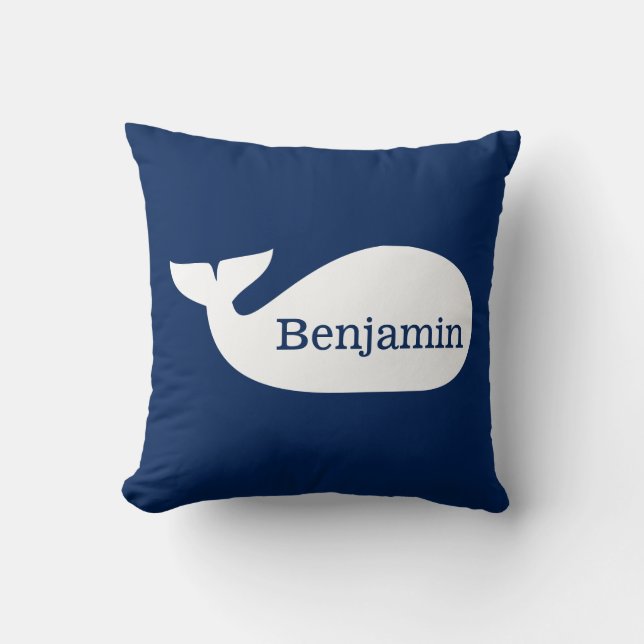 Blue Whimsical Whale Personalised Children's Cushion (Front)