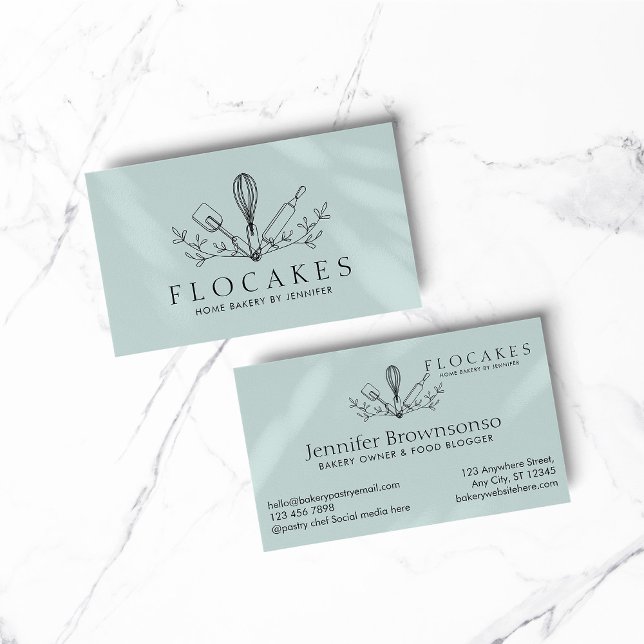 Blue Whisk Pastry Chef Home Bakery Cafe Pastry Business Card (BAKERY PASTRY CHEF COOK CAKE event planner business)
