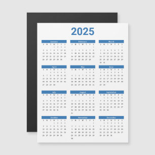 Blue & White 2025 Yearly Calendar Magnetic Card