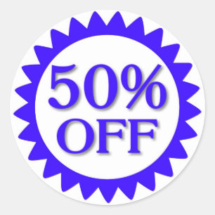 Blue white 50 off circle sale stickers