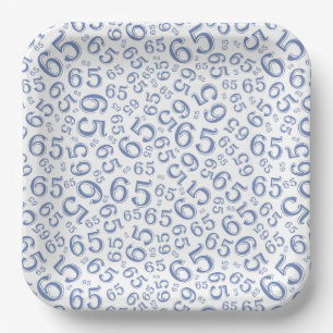 Blue/White 65th Random Number Pattern Paper Plate