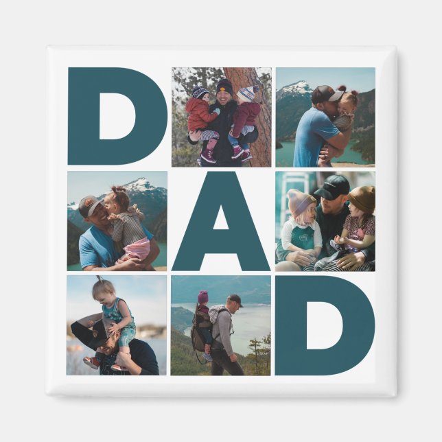 Blue & White 6 Photo Collage Dad  Magnet (Front)