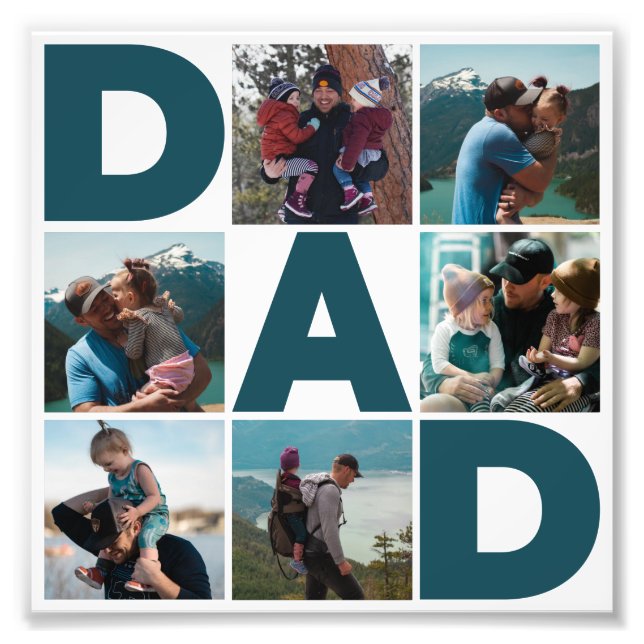 Blue & White 6 Photo Collage Dad Photo Enlargement (Front)