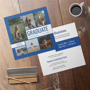 Blue & White 6 Photo Graduation Invitation