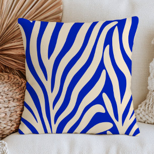 Blue& White Abstract Botanical BOHO Chic Modern Cushion