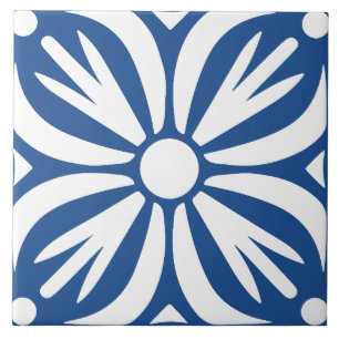 Blue &white abstract floral geometric ceramic tile