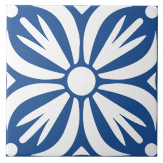 Blue &white abstract floral geometric  ceramic tile
