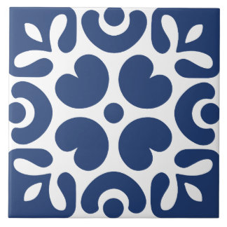 Blue &white abstract floral geometric  ceramic tile