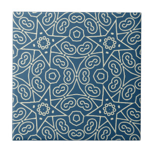 Blue & White Abstract Geometric Pattern  Ceramic Tile