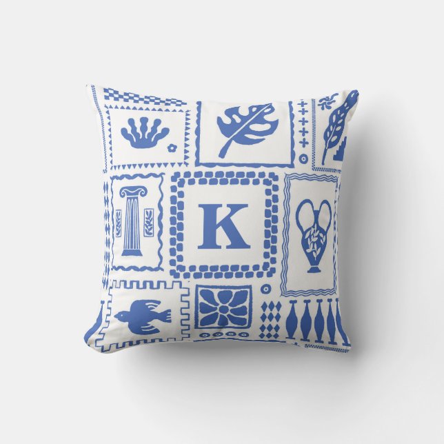 Blue White Abstract Monogram Home Decor Gift Cushion (Front)