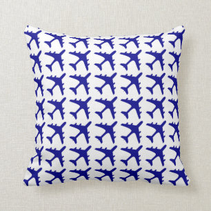 Blue white aeroplane pattern decorative pillow