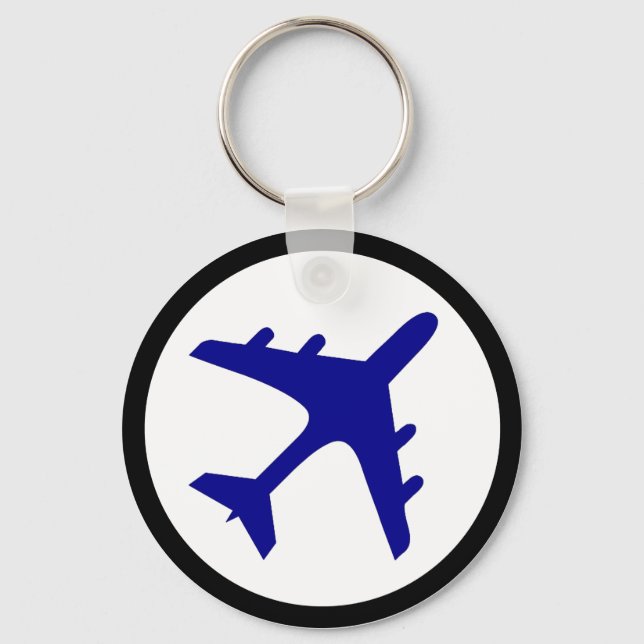 Blue white aeroplane symbol simple keychain (Front)