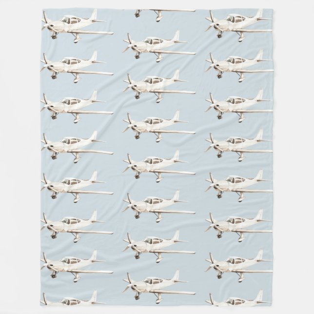 Blue White Aeroplanes Fleece Blanket (Front)